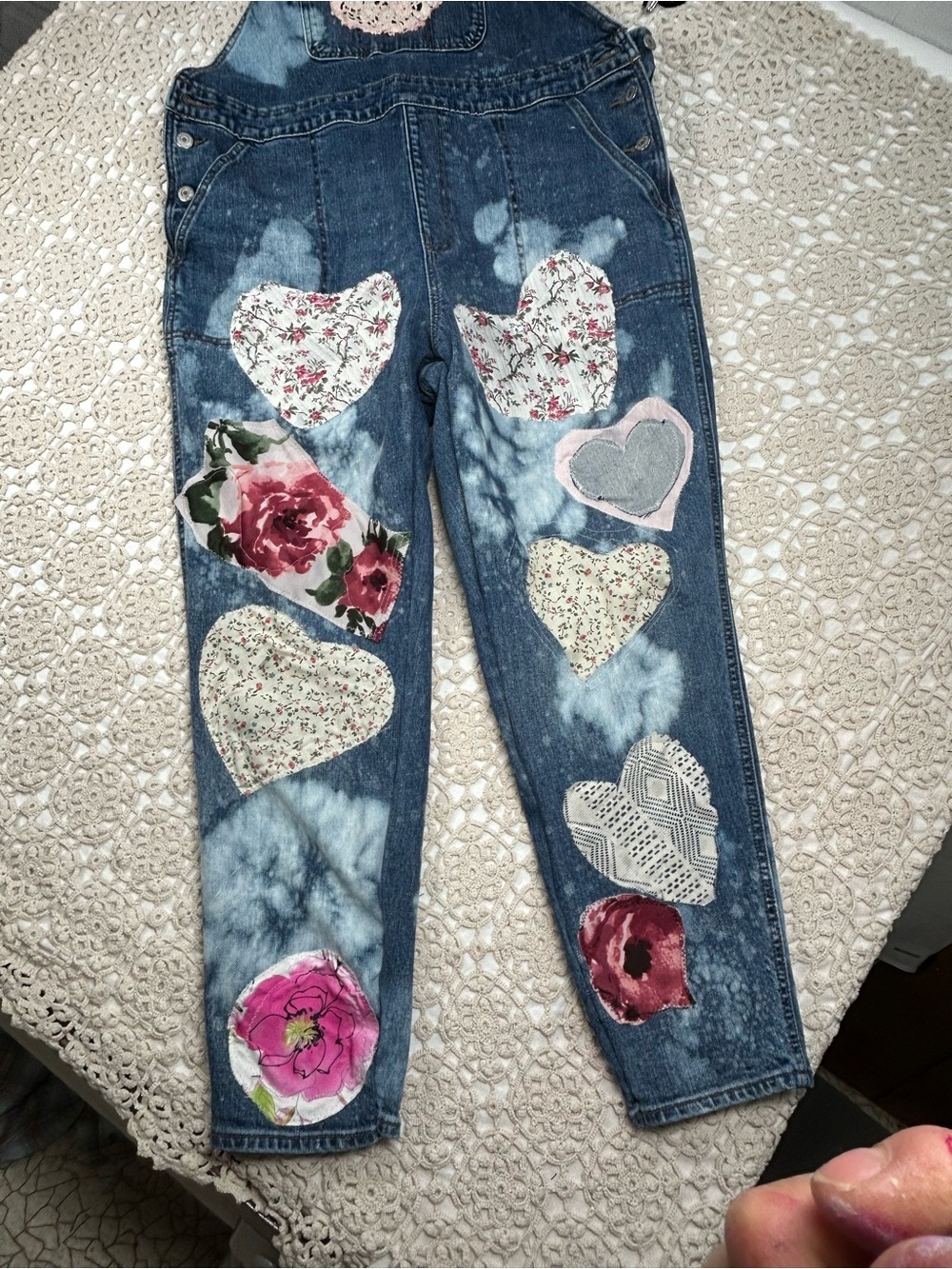 Overall Floral Boho Denim Old Navy Size 18 (Fits size L/ XL women’s) Upcycle - Picture 9 of 15